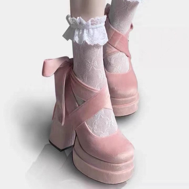 Women's Fashion Cross Lace-up Mary Jane High Heels