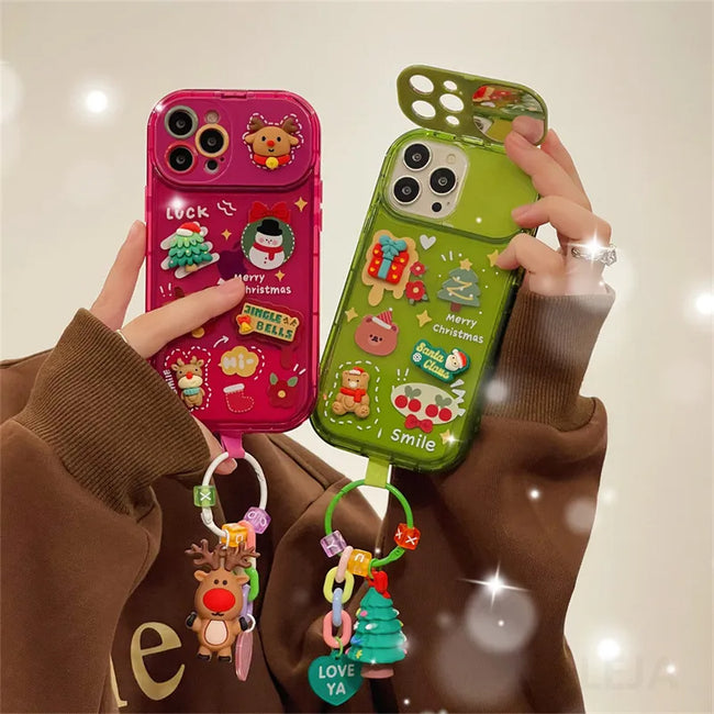 Xmas Santa Claus Cute Elk Hat Pendant Flip Christmas Phone Case For I Phone 15 14 13 12 11 Pro Max Pro Silicone Protection Cover Hover Image