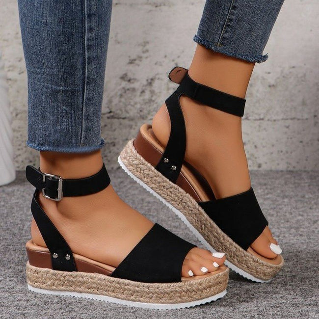 Women's Hemp Rope Wedge Peep Toe Sandals Hover Image