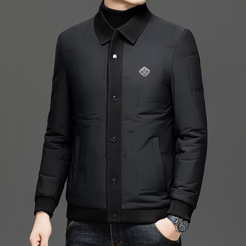 Padded Coat Lapel Round Hem Jacket