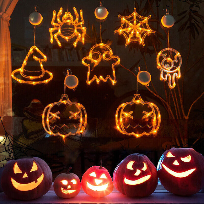 Halloween Window Hanging LED Lights Spider Pumpkin Hanging Ghost Horror Atmosphere Lights Holiday Party Decorative Lights Home Decor Hover Image
