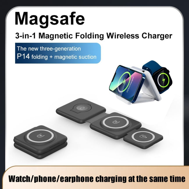 Folding Magnetic Suction Wireless Charger 3-in-1 Main Image