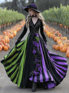V-neck Long Sleeve Dress Large Swing Dress Halloween Dress