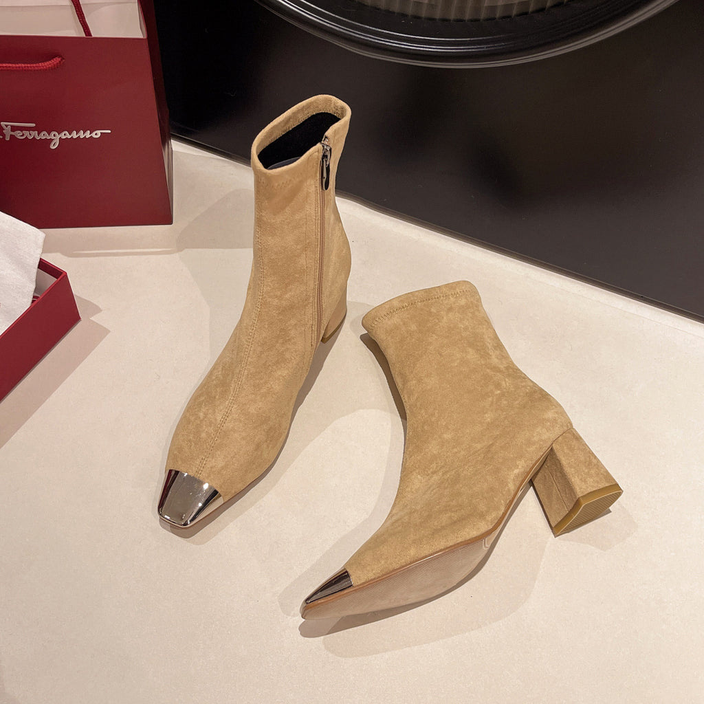 Fashion Elegant Square Head French Chunky Heel Boots