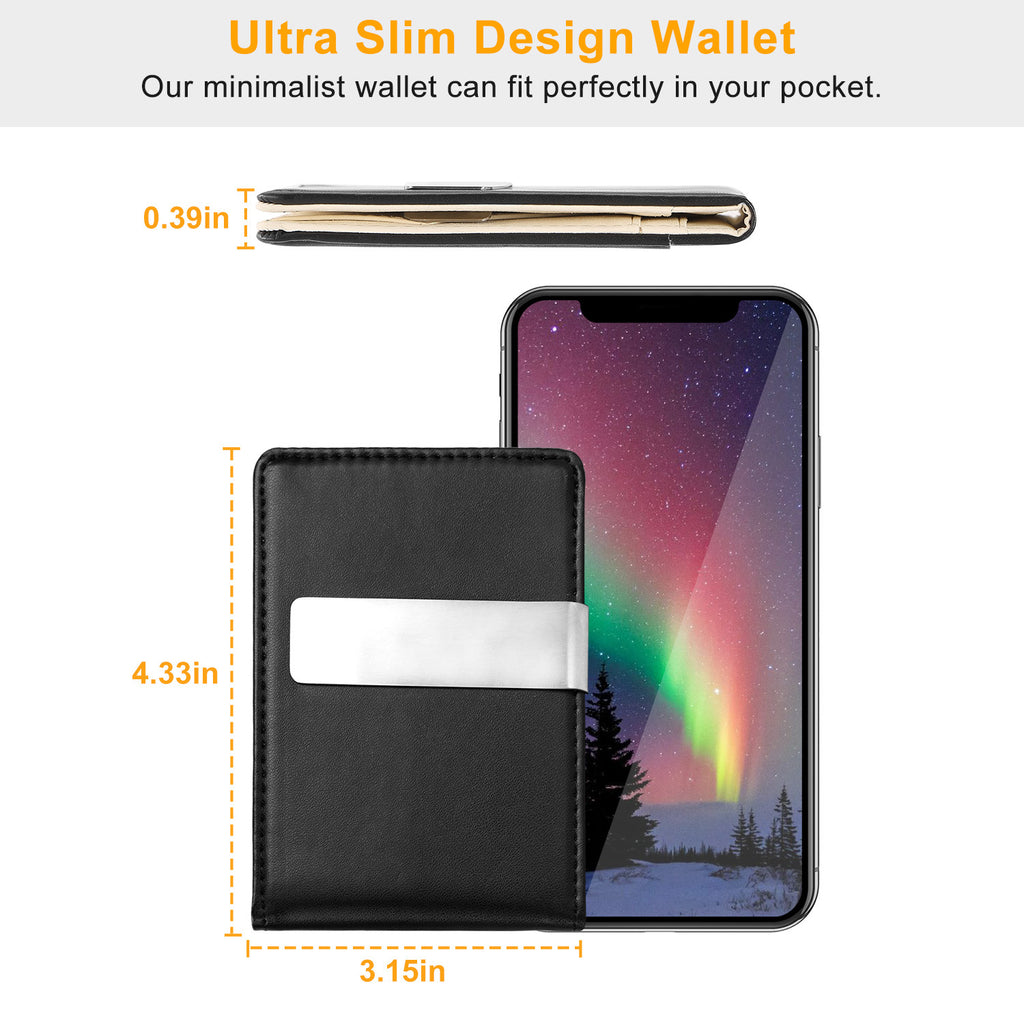 1Pc Unisex PU Leather Wallet For Women Blocking Slim Credit Card Holder With Money Clip