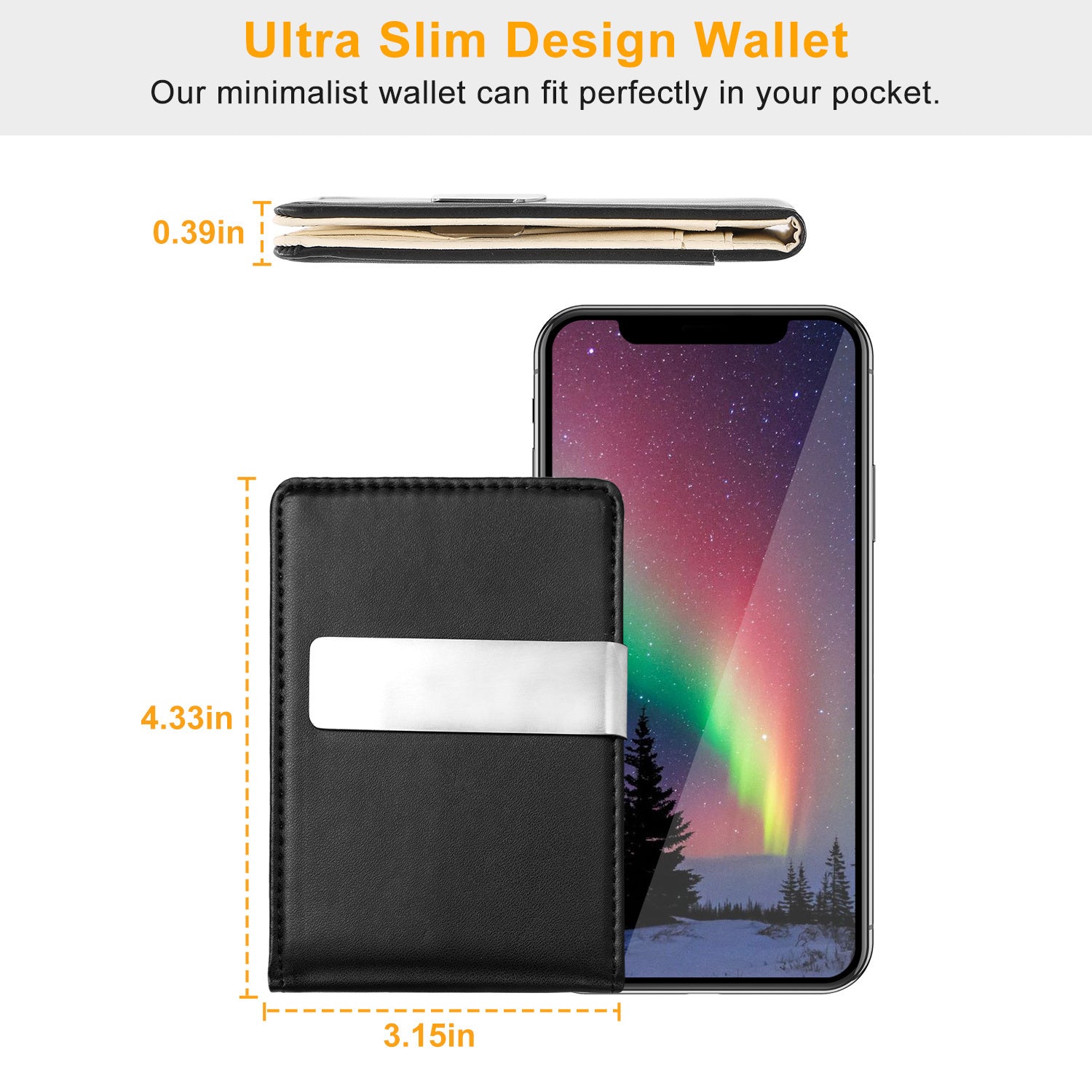 1Pc Unisex PU Leather Wallet For Women Blocking Slim Credit Card Holder With Money Clip