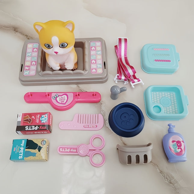 Simulated Pet Care Cat Kitten Grooming And Feeding Set Toy