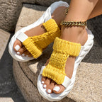 Platform Sandals Summer Braided Knit Hollow Open Toe Slipper Sandals - Anklet Not Included