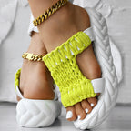 Platform Sandals Summer Braided Knit Hollow Open Toe Slipper Sandals - Anklet Not Included