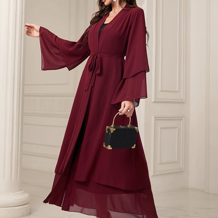Muslim Women Abaya Batwing Sleeve Solid Color Maxi Kaftan