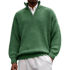 Fashion Men's Sweater Casual Long Sleeve Half Zipped Stand Collar Polo Shirt