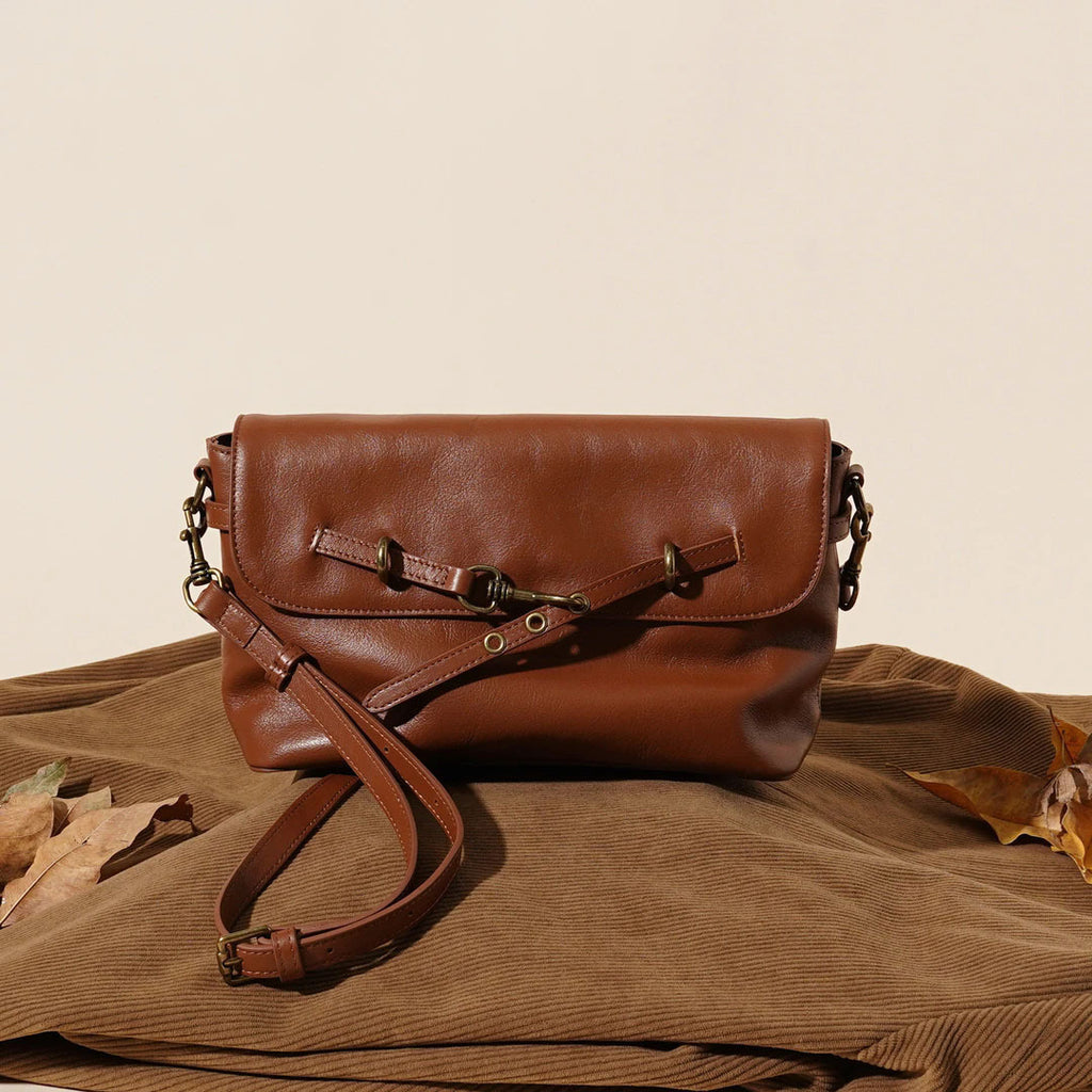 Leather Solid Color Large Capacity Shoulder Crossbody Bag