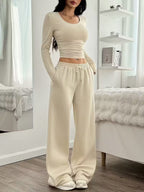 European And American Women's New Long Sleeve Solid Color Vest Pants Suit