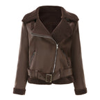 Women's Belt Turn-down Collar Coat