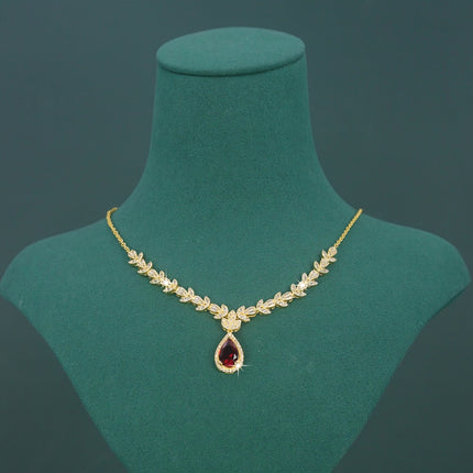 18K Gold Plated Royal Leaf Design Bridal Wedding Jewelry Set