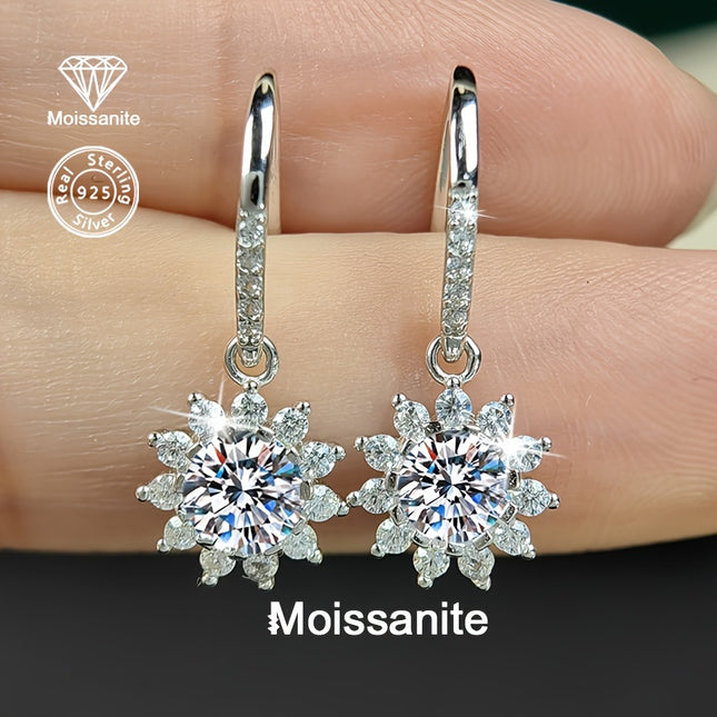 925 Silver 1 Carat White Moissanite Sunflower Earrings Gift