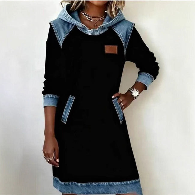 Best Seller Denim Color Matching Ladies Hoodie Skirt Hover Image