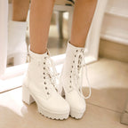 Large Size Thick Heel High Heel PU Martin Boots