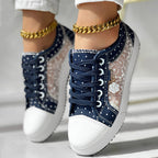 Floral Embroidered Polka Dot Print Sneakers