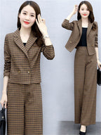Temperament Western Style Lattice Loose Pants Two-piece