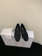 Vintage Suede Black Leather Flat Shoes Women's Buckle Comfortable Soft Bottom