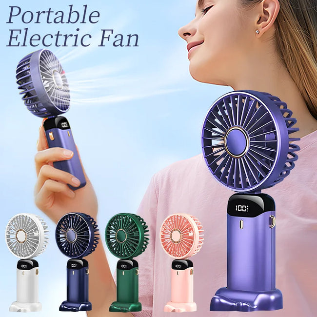 USB Rechargeable Mini Portable Handheld Electric Fan Foldable Neck Hanging Outdoor Fan Adjustable 5 Speed Powerful Air Cooler Main Image