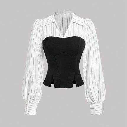 Elegant Striped Polyester Blouse For Women Machine Washable