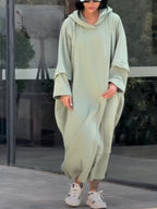 Sage Green Oversized Cape Dress With Hooded Design