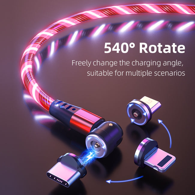 540 Rotate Luminous Magnetic Cable 3A Fast Charging Mobile Phone Charge Cable For LED Micro USB Type C For I Phone Cable Hover Image