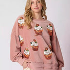 Pumpkin Cake Sequined Round Neck Loose Pullover Sweater