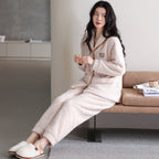 Flannel Thick Warm Long Sleeves Coral Fleece Couple Pajamas Suit