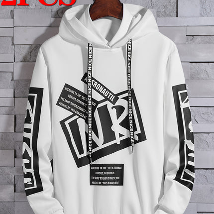 2 Pack Mens Casual Hooded Sweatshirts Alphabet Pattern