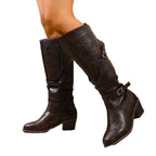 Retro Cross Belt Buckle Mid Heel Knight Boots Women