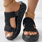 Platform Sandals Summer Braided Knit Hollow Open Toe Slipper Sandals - Anklet Not Included