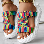 Platform Sandals Summer Braided Knit Hollow Open Toe Slipper Sandals - Anklet Not Included