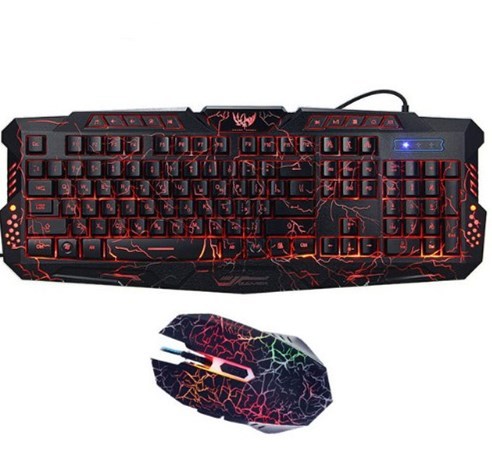 J10 tricolor backlight wired gaming keyboard set colorful luminous gaming mouse keyboard Russian keyboard Hover Image