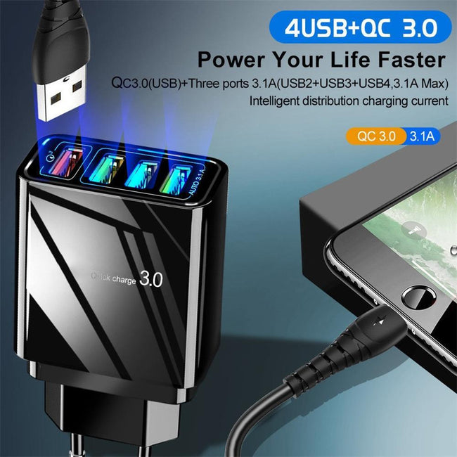 Illuminated 4USB Mobile Phone Charger 3A Charging Head Hover Image