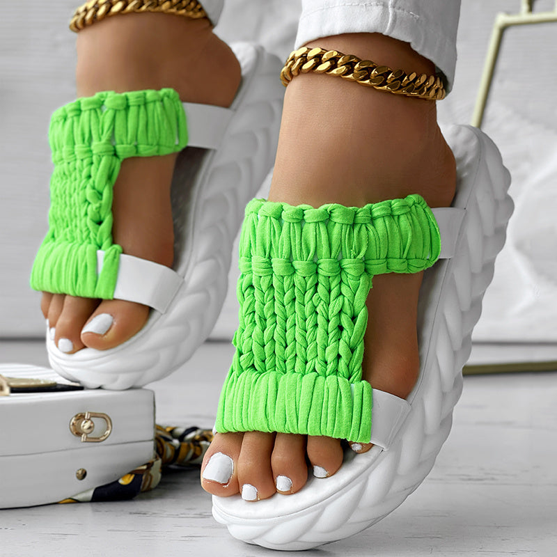 Platform Sandals Summer Braided Knit Hollow Open Toe Slipper Sandals - Anklet Not Included