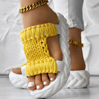 Platform Sandals Summer Braided Knit Hollow Open Toe Slipper Sandals - Anklet Not Included