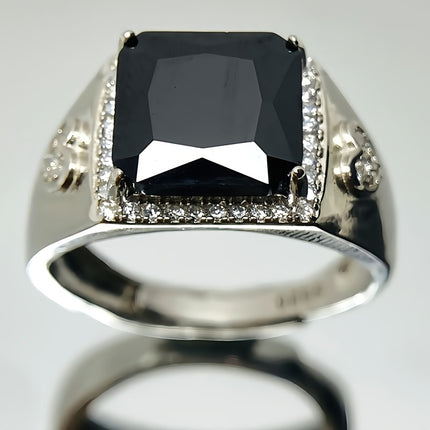 Sterling Silver S925 Mens Ring 10 By 10 Mm Black Zirconia