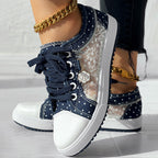 Floral Embroidered Polka Dot Print Sneakers