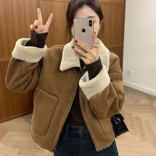 Autumn And Winter New Warm Thickened Imitation Lamb Wool Deerskin Velvet Leather Jacket Hover Image