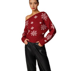 Snowflake Christmas Sweater For Women Pullover Boat Neck