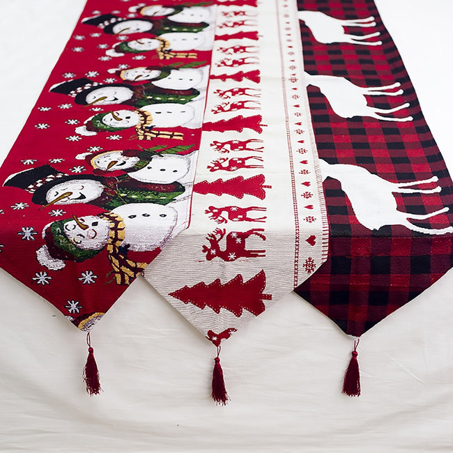 Christmas Elk Snowman Table Runner Merry Christmas Decorations Hover Image