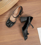 Chunky Heel Round Toe Large Size Wide Feet Mary Jane Shoes Women