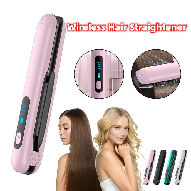 Wireless Hair Straightener Flat Iron Mini 2 IN 1 Roller USB 5000mAh Max 200 Degree Portable Cordless Curler 4 Levels Dry And Wet Uses Hover Image