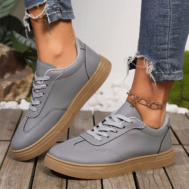 New Casual Fashion Running Women's Korean-style Flat Lace-up White Shoes Hover Image