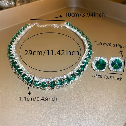 Christmas Green Retro Earrings and Necklace Set for Women