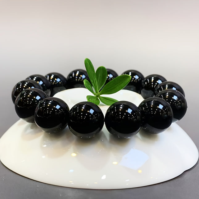 14mm Natural Black Agate Bracelet Tribal Style Lucky Charm