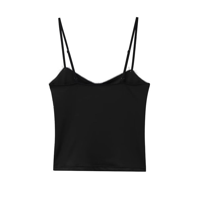 Women's Slim-fit Coffee Color Halter Spaghetti Straps Knitted Vest